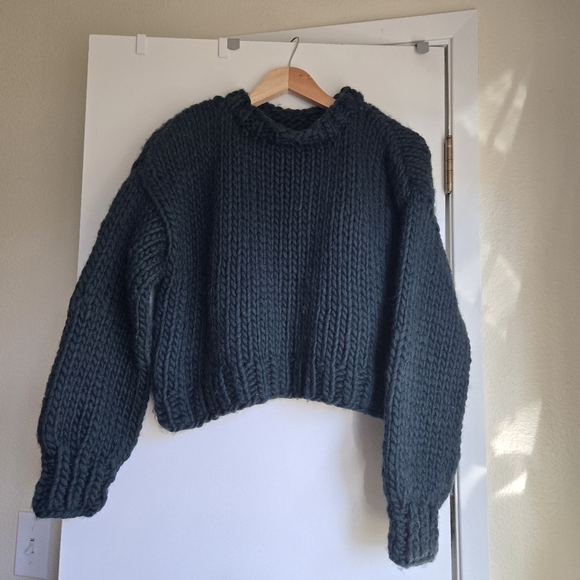 Handmade Sweaters - Handknit Cropped Wool Sweater